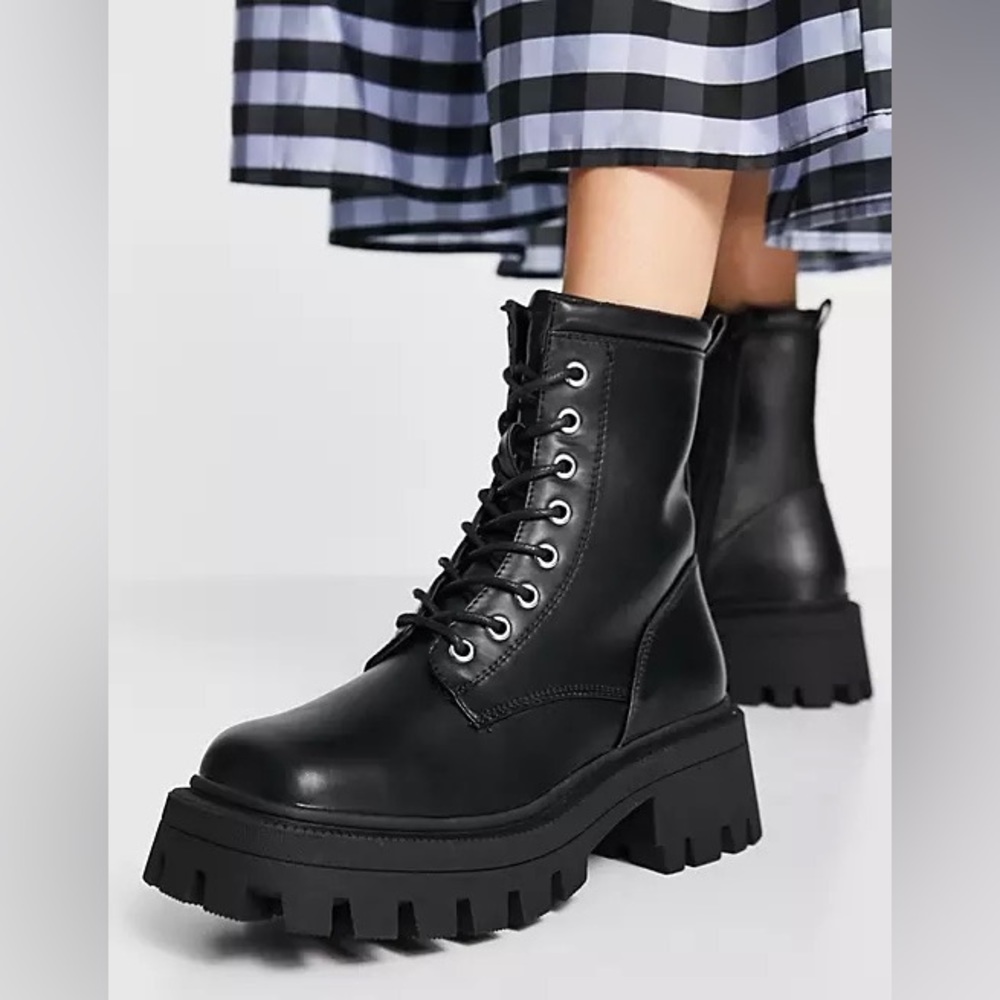 ASOS Chunky Square Toe Lace Up Boots
